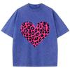 Pink Leopard Heart Prints Washed TShirt Women Cotton T Shirts ONeck Comfortable Distressed Tops Summer Casual Woman Clothes