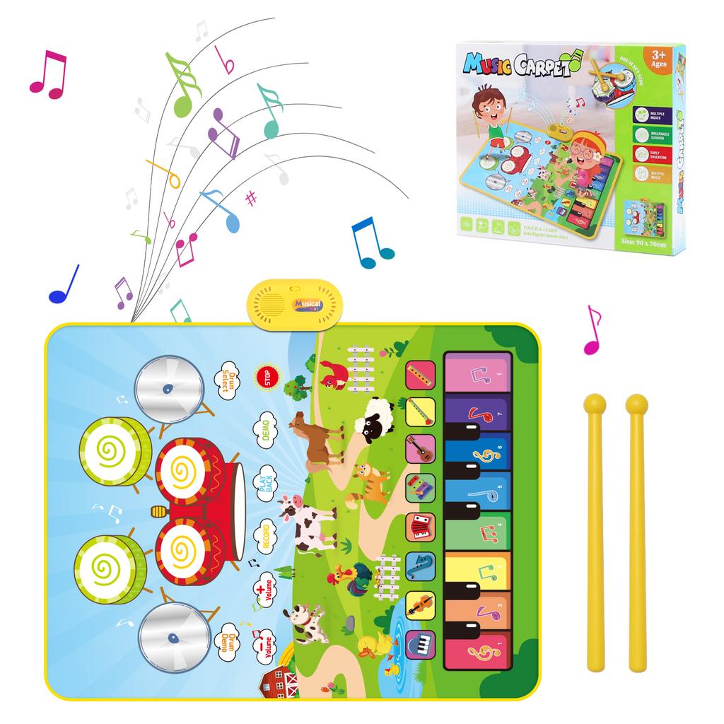90x70cm Unicorn Music Mat Kid Toddler Mat Piano Keyboard and Drum 2 In 1 Toys Dance Mat 8 Instruments Sound Educational Toys