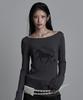 Aejeuyua Horse Boat Neck Long Sleeve Charcoal