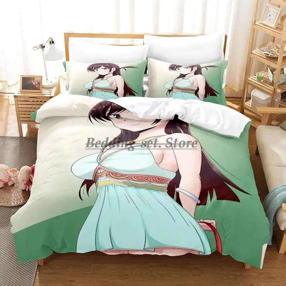 Chizuru Rent Girlfriend Bedding Set Single Twin Full Queen King Size Bed Set Aldult Kid Bedroom Duvetcover Sets Anime Bed