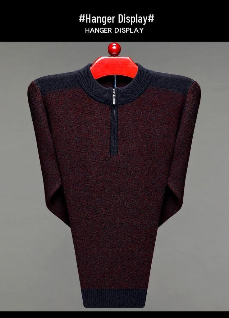 Men's Thick Warm Wool Half-Zip Sweater for Autumn/Winter - Middle-aged Base Layer Dad's Outfit