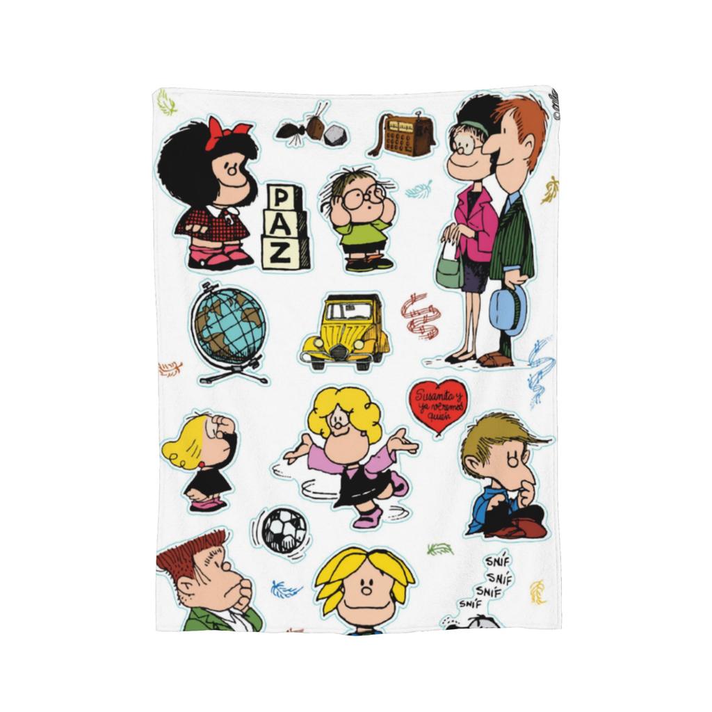 Cute Mafaldas Cartoon Blanket Cover Flannel Anime Lightweight Throw Blanket for Airplane Travel Bed Rug