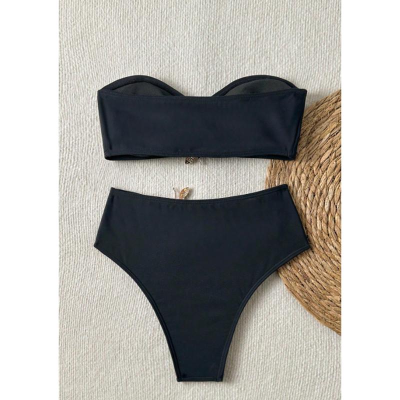Metal Ring High Waist Bikini Female Swimsuit Women Swimwear Two-pieces Bikini Set Bather Bathing Suit Swim