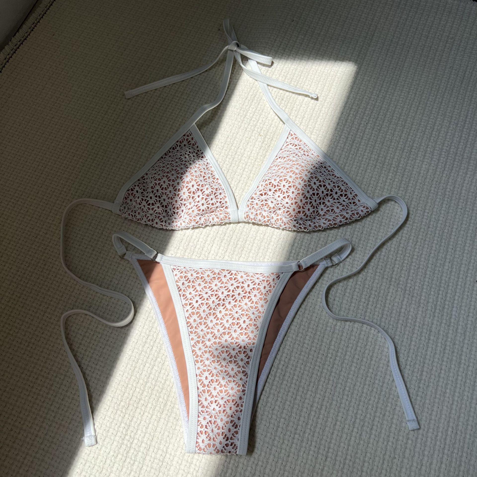 European and American hollow-out sheer ultra-sexy split swimsuit, bikini S белый