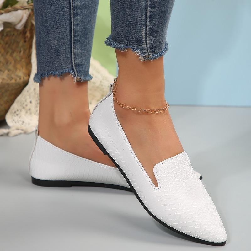 Women's Shoes Leather Loafers Ballet Flats Pointed Toe Barefoot Slip-on Casual Low Heel Stone Pattern Woman Flat Shoe