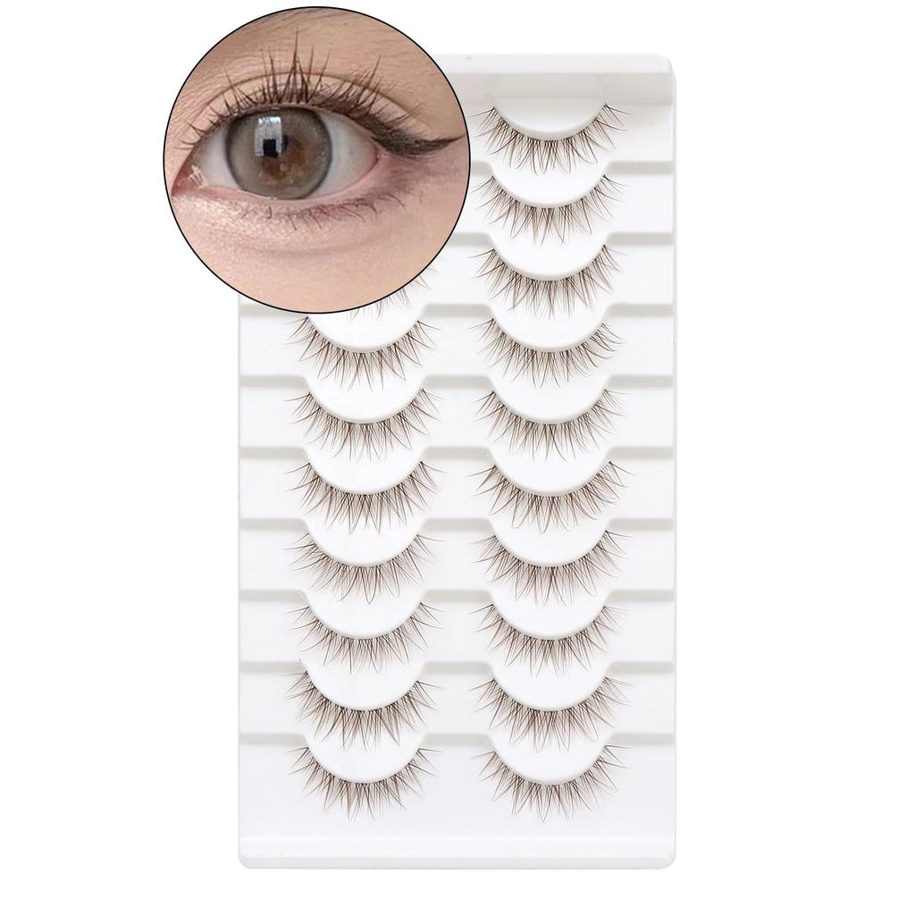 10 Pairs Brown False Eyelashes with Clear False Japanese Anime Brown Asian False Natural Individual Bands, Manga-Style Eyelashes, Cosplay, Eyelashes,