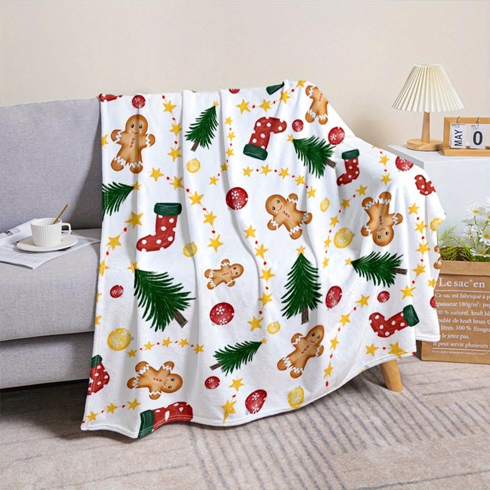 Cozy Gingerbread for Man & Christmas Tree Throw Blanket - Soft, Warm Polyester for Sofa, Camping, Office Naps