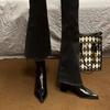 Fall Winter Square Head Patent Leather High Heels Thi Heel Slim Ort Boot Women Faion Boots Waterproof Platform Ortie