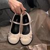 French white thick heel Mary Jane shoes women's 2025 new spring versatile bow fairy style light mouth single shoes