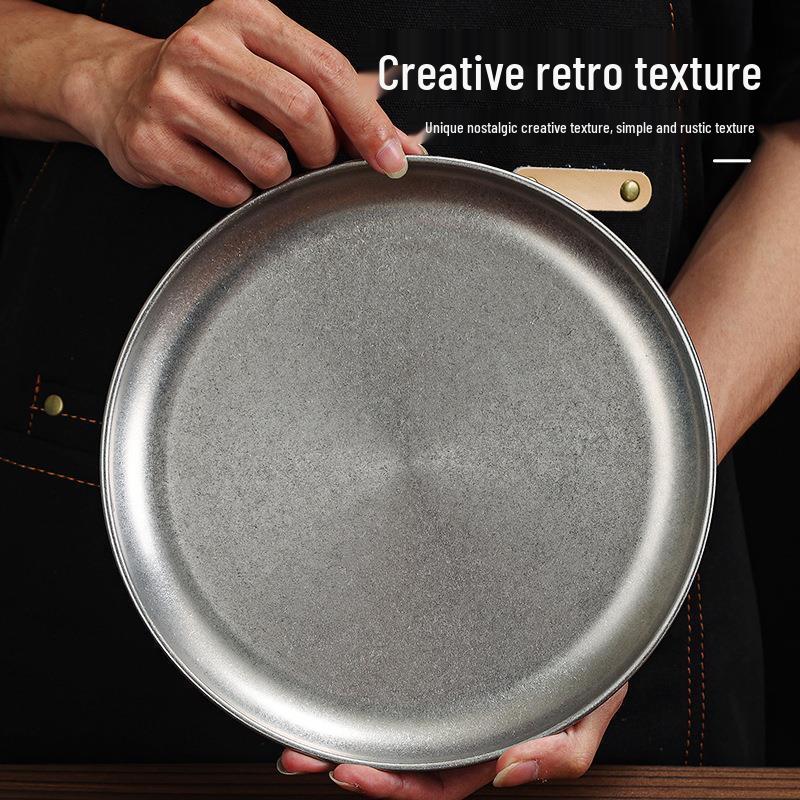 ZISIZ Korean Retro Style 50cm Stainless Steel Divided Serving Plate