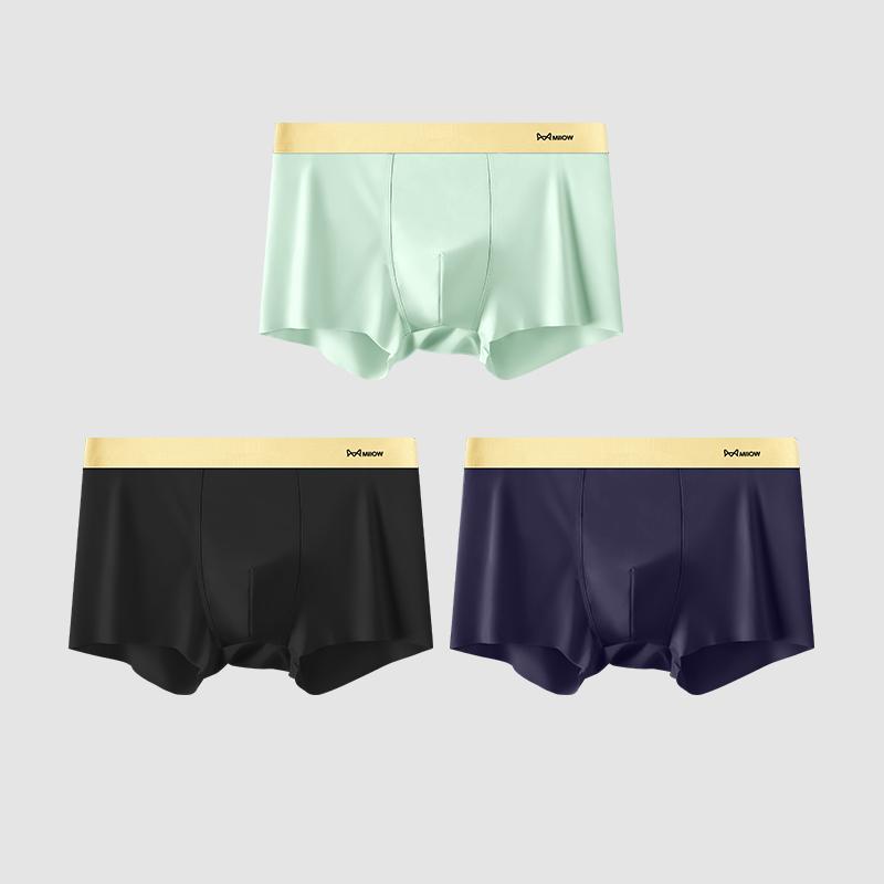 MiiOW 3pcs Ice Silk Men's Panties 7A Conductive Antibacterial Men Underwear Summer Sexy Seamless Boxer Shorts L-4XL