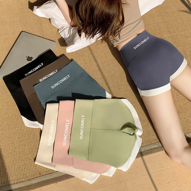 Fără ridicare jenantă a liniei, fese, purtare exterioară, colanți sport subțiri, culoare patchwork, pantaloni de siguranță, femeie