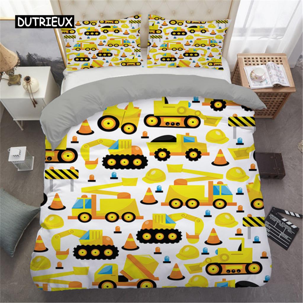 2/3-teiliges Einfache Cartoons Auto Bettwäscheset Hohe Qualität Kind Bagger Kran Polyester Bettbezug Einzeln Doppel Voll Queen King Size