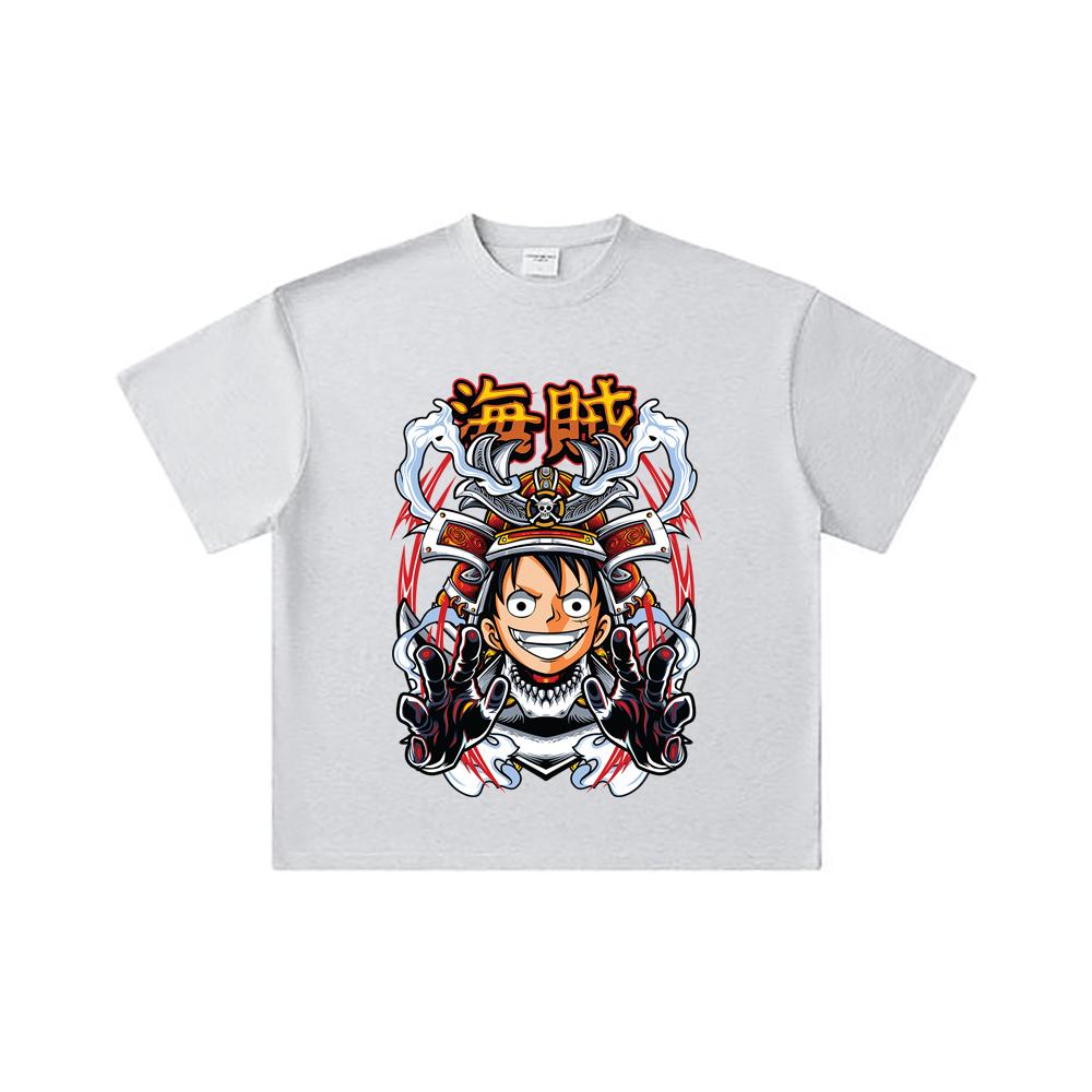 260 GSM Double Yarn 32 Count 100% Cotton One Piece V70 Luffy Samurai Print Unisex Heavy Cotton T Shirt