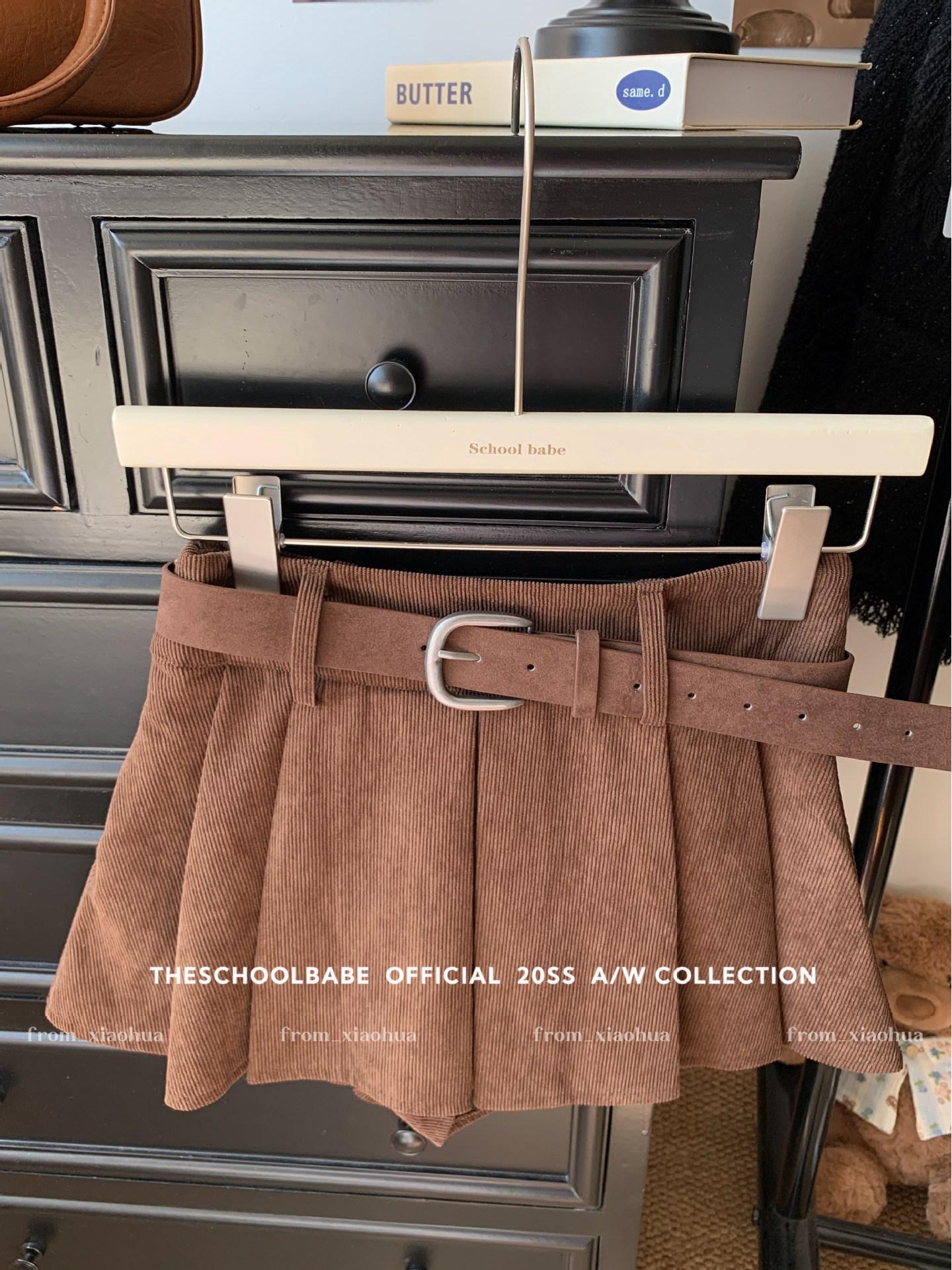 Corduroy High-Waisted A-Line Pleated Skirt with Belt - Women s Slim Anti-Exposure Short Skirt Medium