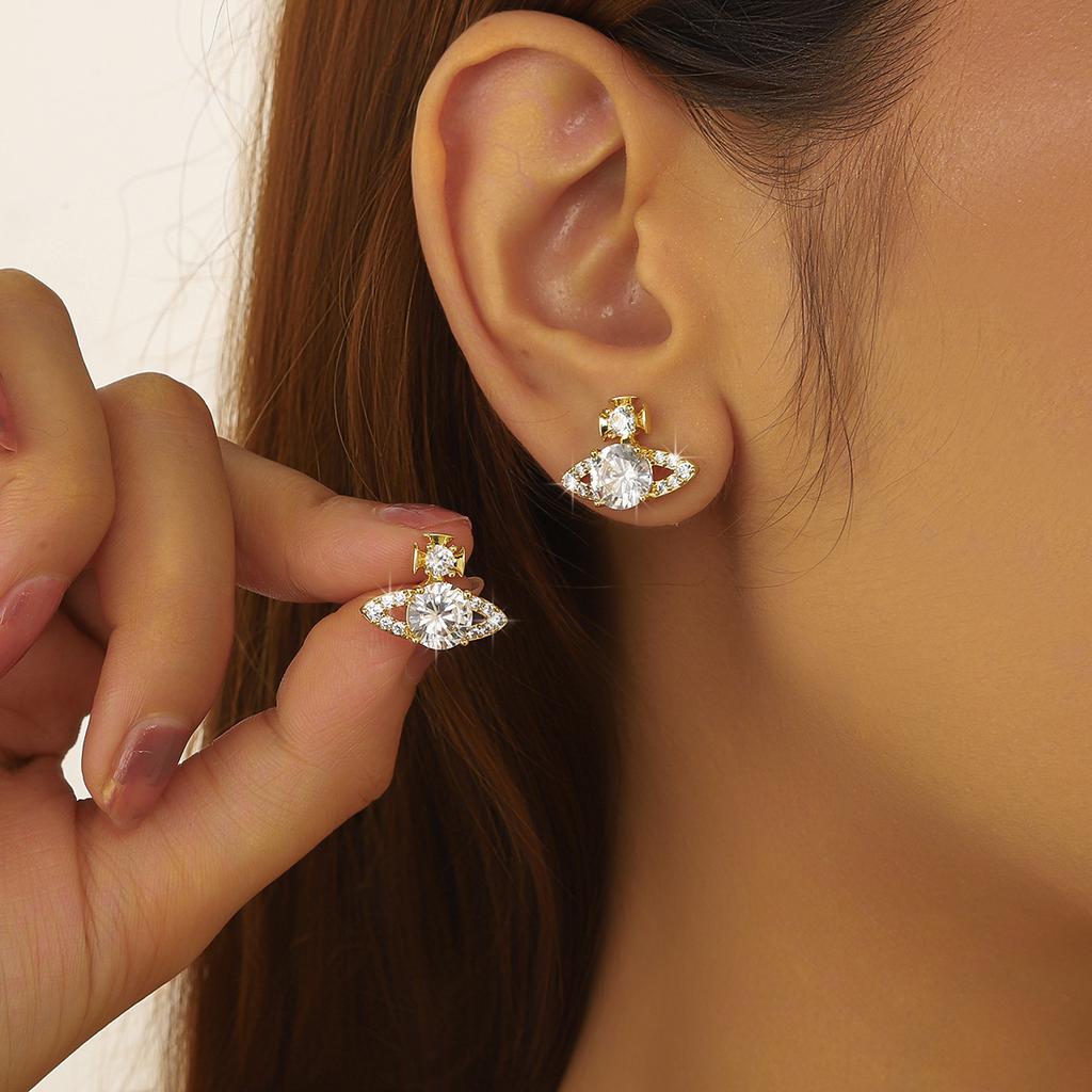 Chic Saturn - Shaped Crystal Stud Earrings Sparkling Unique Design Posting Earrings For Women Elegant Date Jewelry