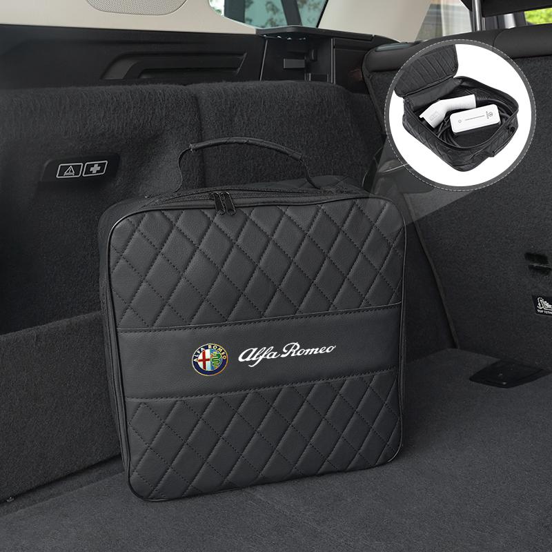 Car Leather Storage Bag High-capacity Auto Trunk Handbag For Alfa Romeo 156 159 147 4C 8C 166 Giulia Giulietta Mito Stelvio zj5