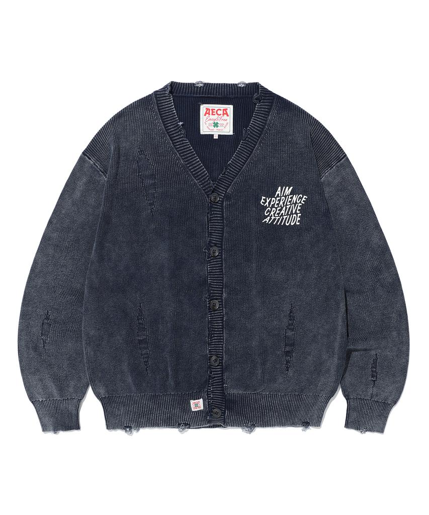 Aeca Washed Destroyed Cardigan-Navy
