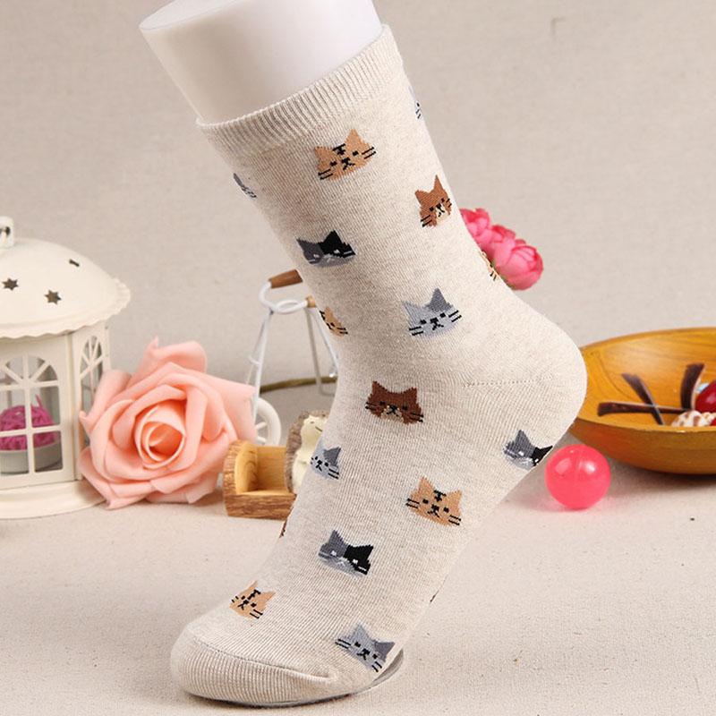 New Animal Cartoon Cat Lovely For Women Cotton Socks 5 Colors Hosiery Ladies Cute Female Sokken