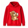 Cartoon Brown Bear Telescope Print Kids Unisex Hooded Sweatshirt Casual Soft Long Sleeve Pullover for Boys Girls