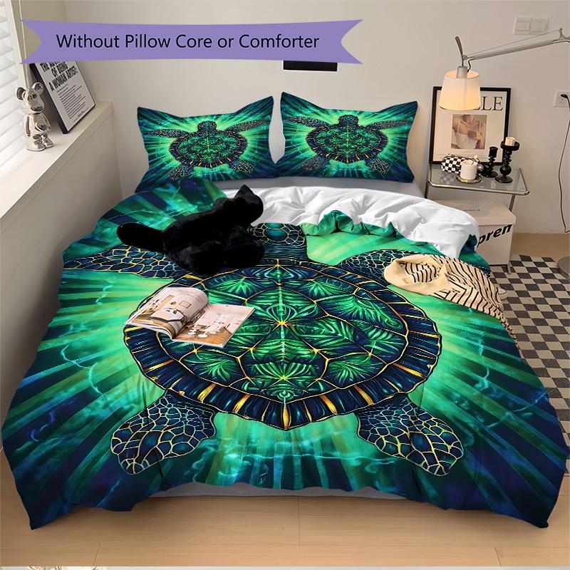 3pcs Turtle Artwork Duvet Cover Set - Machine Washable, Includes 1 Cover and 2 Pillowcases, No Core Included yy251013058