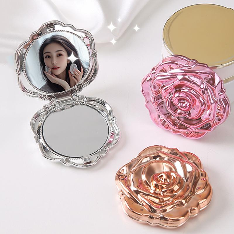 Portable Mini Mirror Retro Rose Flower Small Pocket Makeup Mirror Double Sided Hand Mirrors Compact Cosmetic Beauty Tool Gift