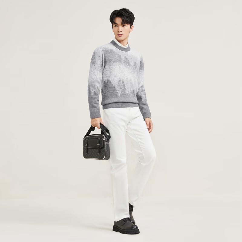 QiPai Men's Round Neck Pullover Wool Blend Sweater