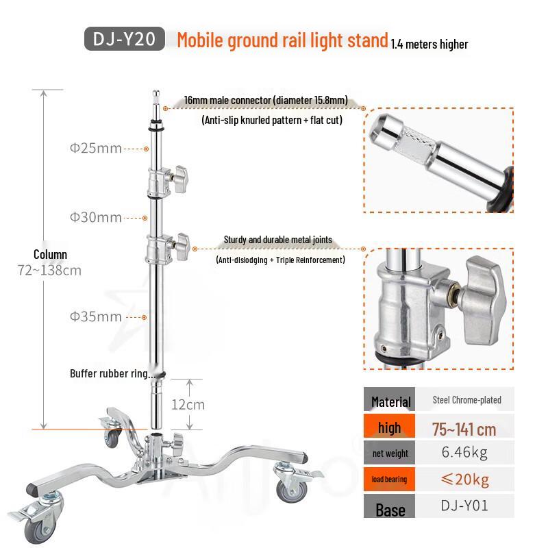 Foldable Mobile Ground Rail Light Stand with Tray