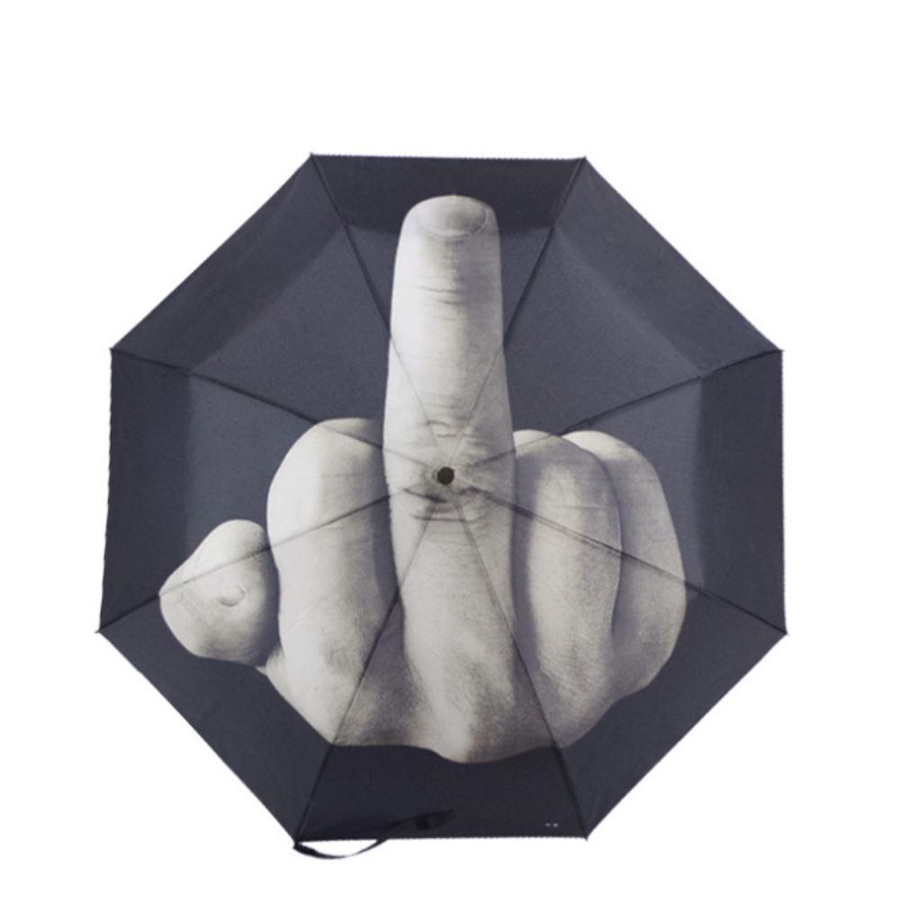 Fuck You Rain Umbrella Middle Finger Print Compact 3 Fold Black 23.5cm