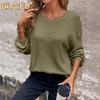 Women's Fashion Casual Solid Color Print Long Sleeve O-Neck Blouses & Shirts