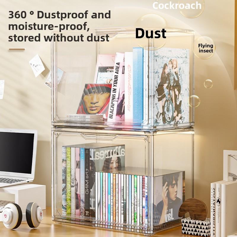Transparent Plastic Book Storage Box With Lid For Cd Magazine Desktop Organizer