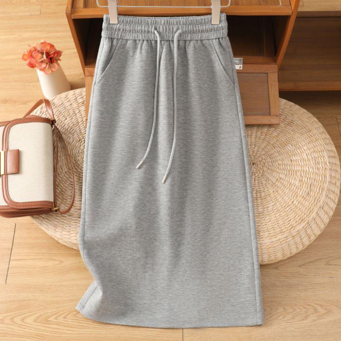 

Women s High-Waist Velvet A-line Mid-Length Skirt - Flaw-Hiding, Slimming, Autumn/Winter Style with Slit M