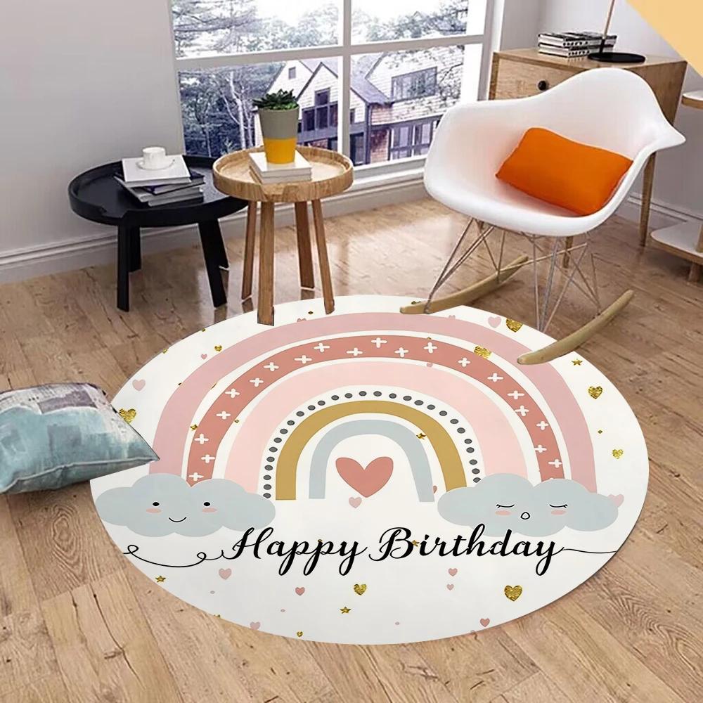 RANIBOW Print Round Rug Floor Mat Non-Slip Machine Washable Flannel Carpet for Home Living Room Kids Playmat Bedroom Floor Mat