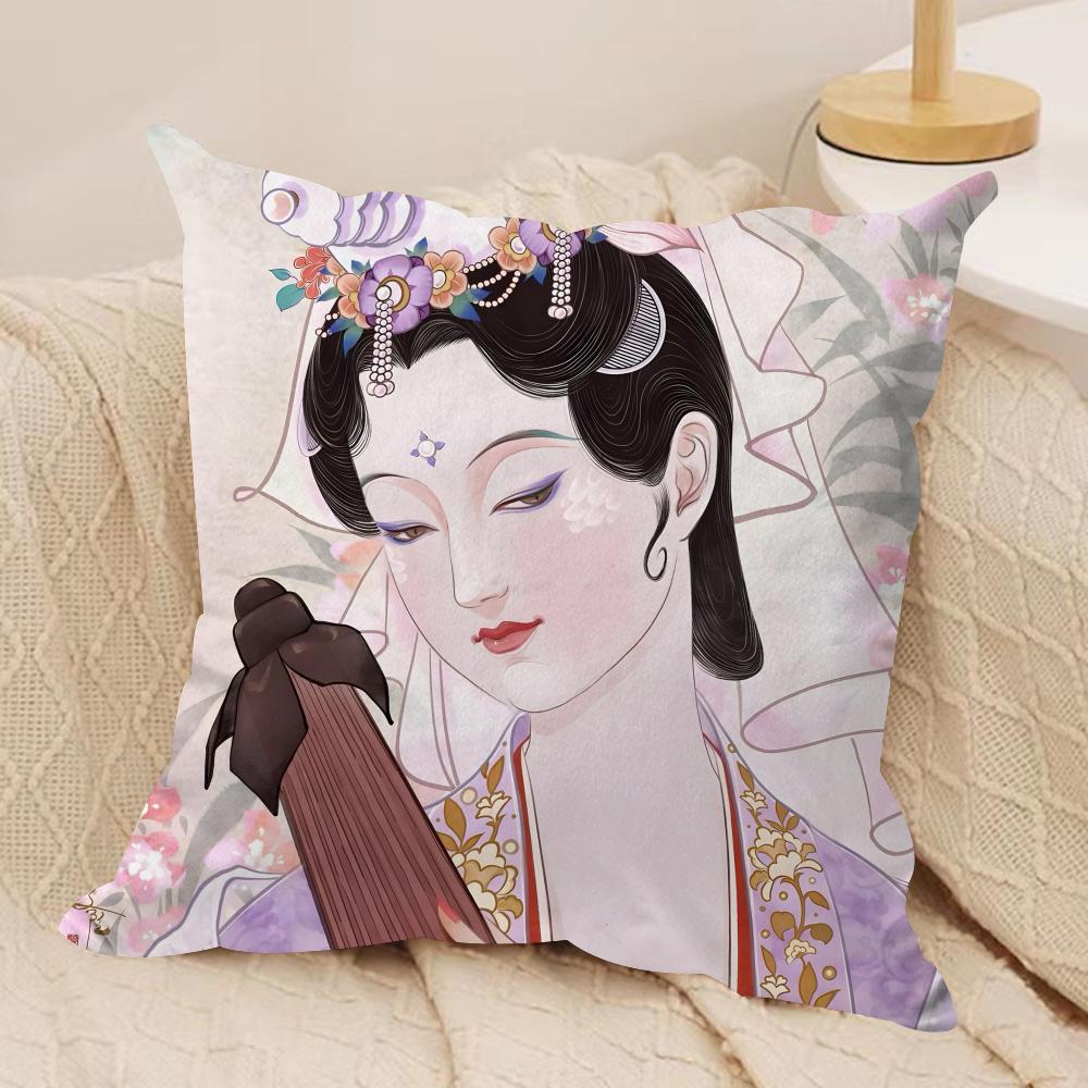 Chinese Ancient Style Beauty Cushion Cover Pillowcase Ultra Soft Skin Friendly Fabric Cloud Like Comfort  Concealed Zipper