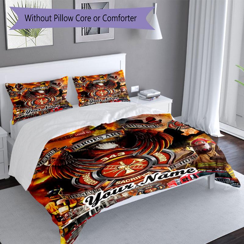 3PC Custom Name Firefighter Tribute Bedding Set Duvet Cover Closure Includes 1 Duvet Cover & 2 Pillowcases for Bedroom