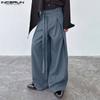 INCERUN Men Double Buckle Belt Drape Loose Fit Wide Leg Pants Long Trousers