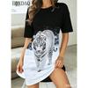 Sommer Damenkleider Lässig Kurzarm Rundhals Tiger Muster Gedruckt Locker Kleid