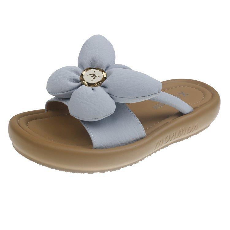 

Fashion rhinestone flower platform slippers women s summer wear 2025 new fairy wind word muffin cool slippers 40 светло-синий