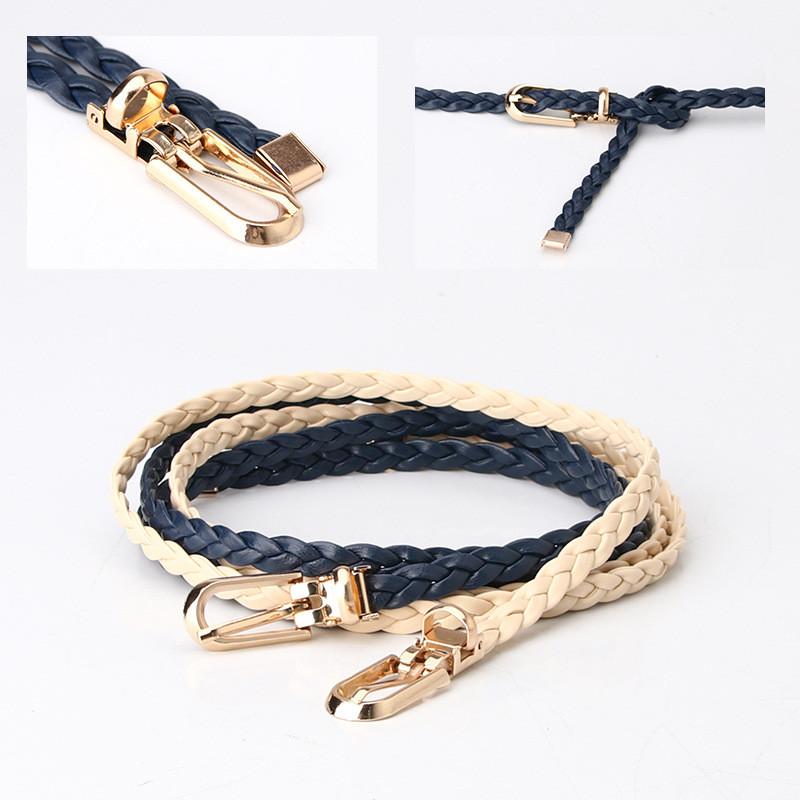 Fashion Ladies Handmade Woven Pu Leather Belt With Pin Buckle For Casual Dress And Office Style