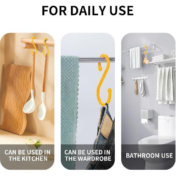 Heavy Duty ABS S Hooks, 6 Pack, 8.26Inch, Yellow, Ideal for Indoor/Outdoor, Kitchen, Closet, Bathroom, Garden, Tools, Construction