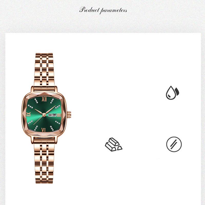 Uhr Elegant Vintage Schlichter Stil Quarz Wasserdicht Armband Armband Strass Steine Zifferblatt Armbanduhr Für Damen Grün