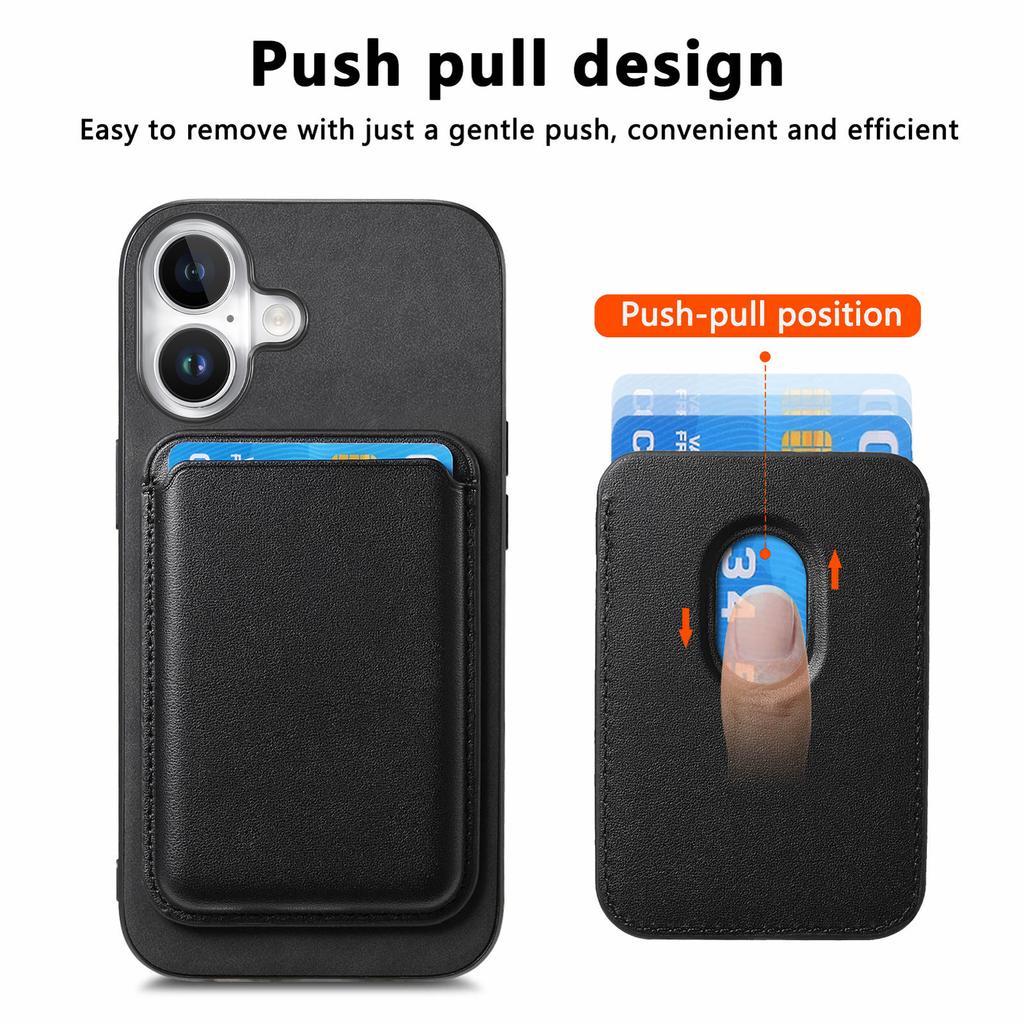 B2 For iPhone 16 Case Detachable Magnetic Card Bag Leather+TPU Phone Cover
