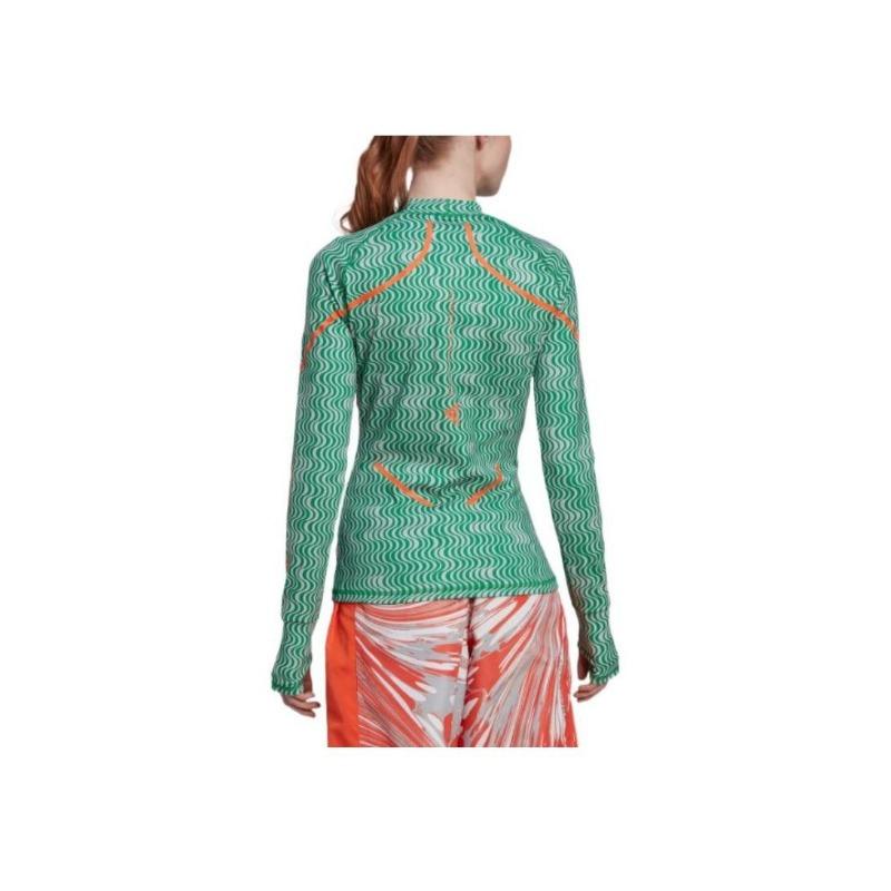 Adidas Women's D4T High Neck Wave Print Training Long Sleeve Top Green Women HG6882