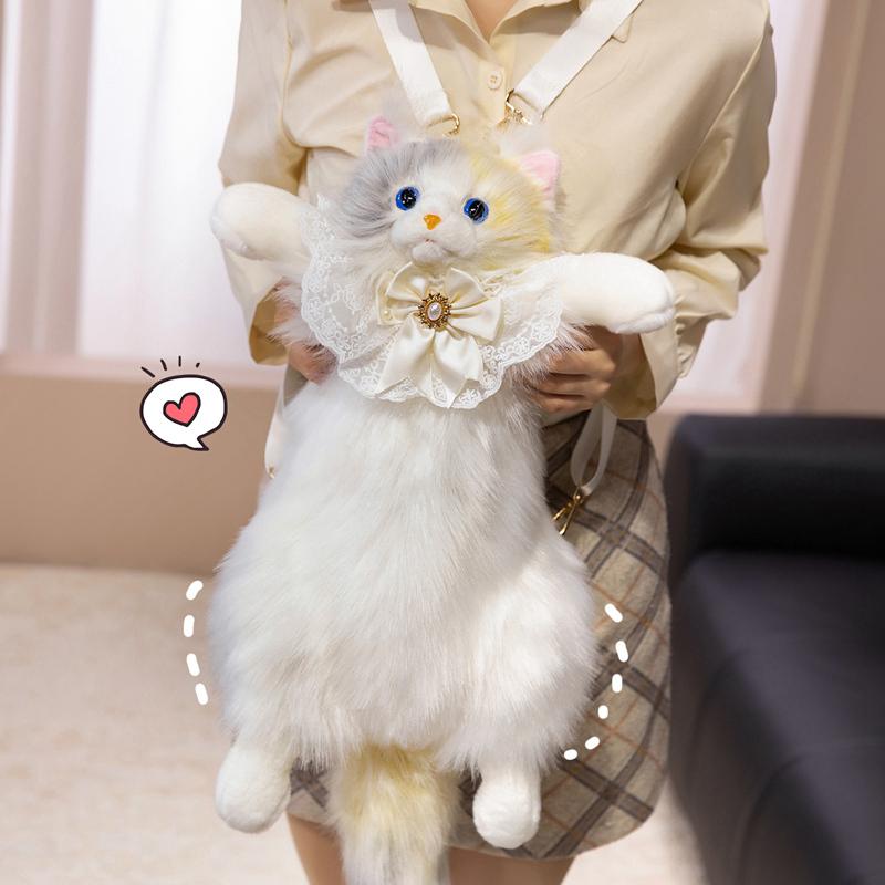 Soft Cartoon Cat Plush Stuffed Toy Kawaii Simulation Cat Plush Bag Fur Doll Toy Home Decoration Toy Birthday Gift