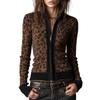 Women's Retro Leopard Print Zip Up Slim Fit Cardigan – Vintage Fashion Knit Cardigan