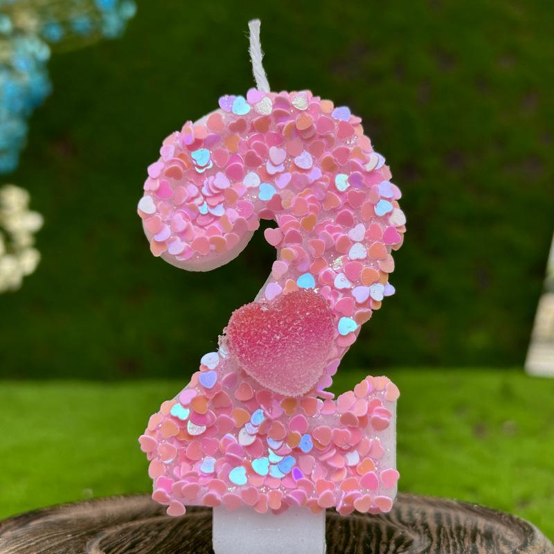 Hot Selling Digital Pink Heart Birthday Candle Cake Decoration for First Birthday Celebration