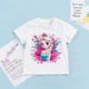 Frozen Elsa T-Shirt Cartoon Anime Figure Print Little Girls Children Aged 3-8 Fashion Sweet Tops Summer Clothes Kids Gift