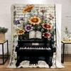 Vintage Piano Floral Music Blanket Bedroom Blanket for Livingroom Couch Lunch Break Soft Throw for Friend's Festival Gift