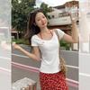 Korean Bow Embroidery Design Short-sleeved T-shirt Women's Summer New Slim and Thin Off-the-shoulder Top