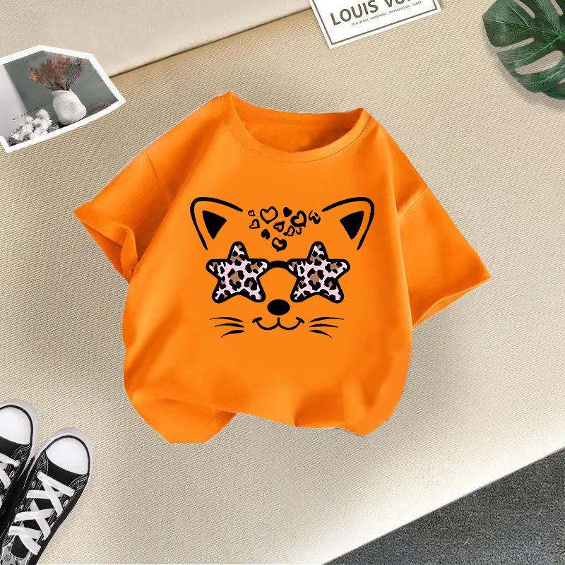 Children's Casual Short-sleeved T-shirt - Summer Girls' Cute Cat T-shirt